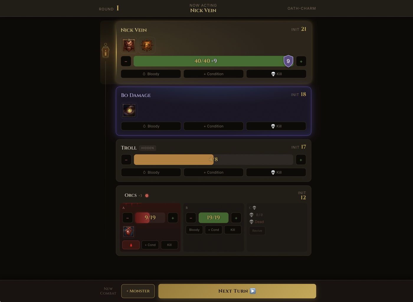 Torch & Turn live combat tracker on iPad